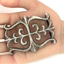 Native American Vintage Sterling Silver Sand Cast Scrollwork Belt Buckle