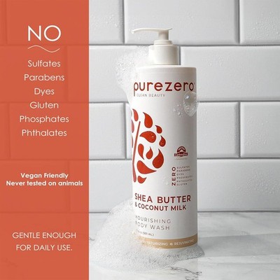 Purezero Shea Butter & Coconut Milk Body Wash - 20oz Leaves Skin Hydrated and Fr