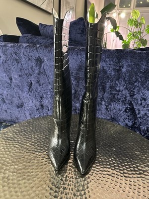 Schutz Z20109* Womens Black Maryana Lo Crocodile-Embossed Leather Boot Size  8.5B | eBay