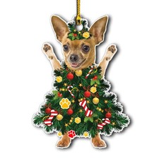 Chihuahua Christmas Tree Ornament Fawn Dog Festive Holiday Hanging Decoration