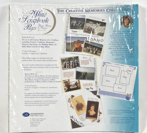 Creative Memories White Refill Pages 12x12 15 Sheets 30 Pgs RCM-12S Old Style