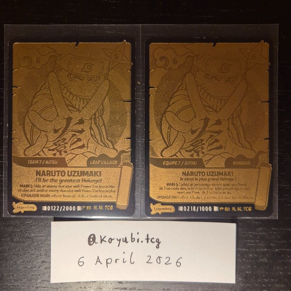 Naruto Legendary Gold 22k EN 0122/2000 + FR 0218/1000 Naruto