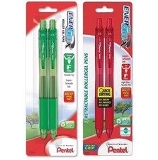 NEW 4-PACK Pentel EnerGel-X Gel Pens .5mm Fine Point GREEN & RED Ink Retractable