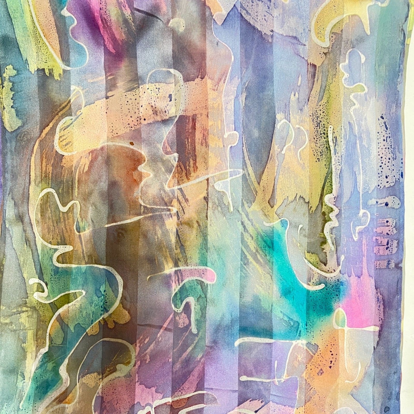 Silk scarf rectangular scarf abstract pattern mul… - image 2