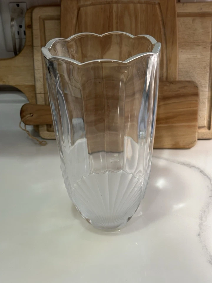 Jarrón de cristal pesado concha de mar esmerilado/claro hecho en Japón playa costera vintage Foto 3 de 4