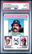 1976 Topps NL Stolen Base Ldrs #197 Joe Morgan Davey Lopes Lou Brock PSA 8 NM