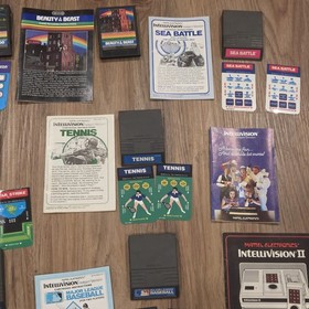 Lot of 7 Mattel Intellivision Games - Cartridge, Overlays & Manuals + More