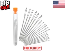 Large-Eye Needles Steel Yarn Knitting Needles Sewing Darning Needles, 18 Pieces