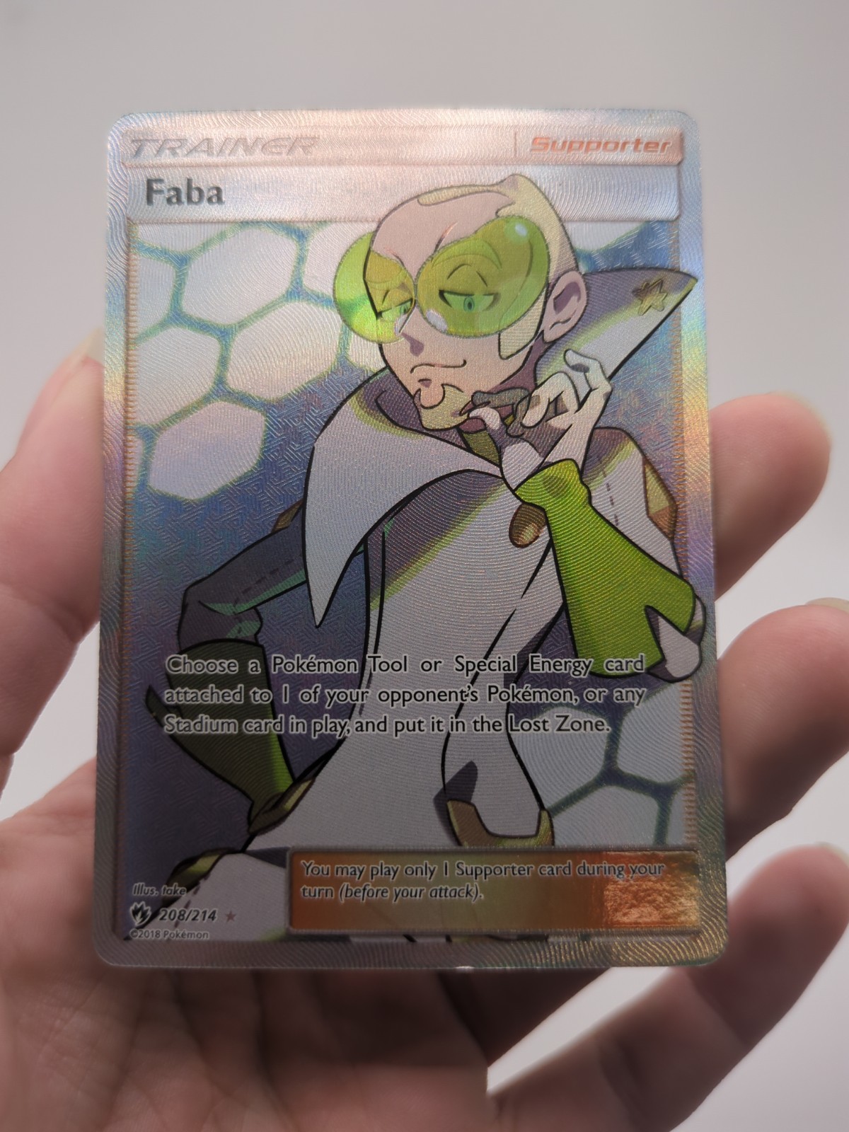 Faba Trainer 208/214 Lost Thunder Sun & Moon Full Art Ultra Rare Pokemon