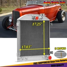 3 Rows Radiator Aluminum Fit 1932 FORD MODEL HI-BOY HOT ROD CHEVY V8 ENGINE NEW