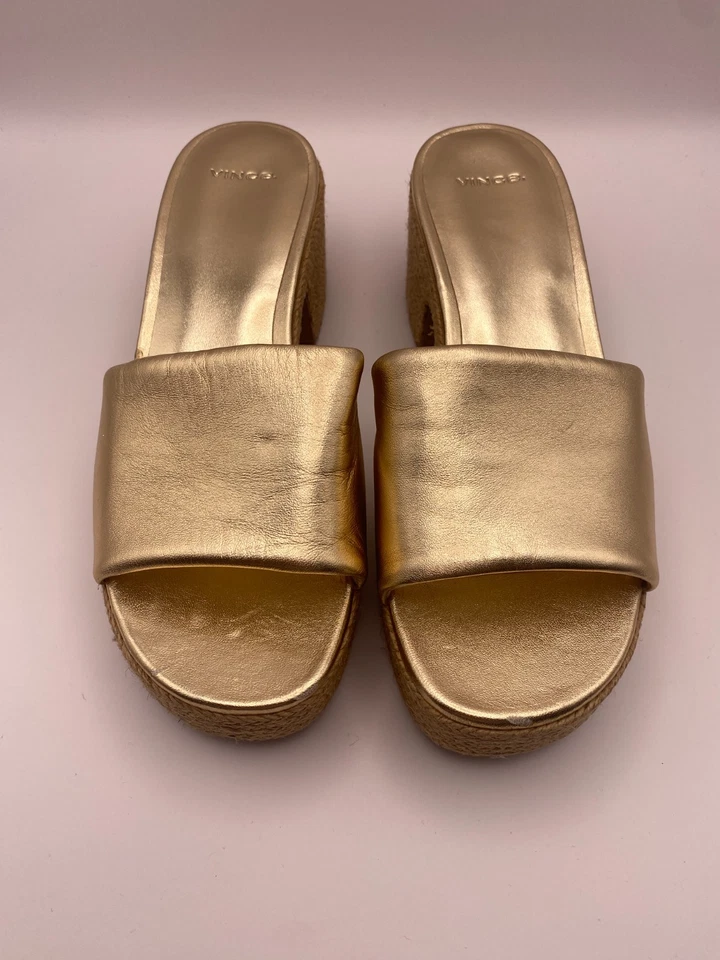 Sandalias Vince Margo Alpargata Metálica Champagne Oro Slide Talla 7.5 M Foto 4 de 4