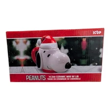 BNIB ICUP Peanuts Santa Snoopy 14.5oz / 428ml Ceramic Molded Mug with Lid NEW!!!