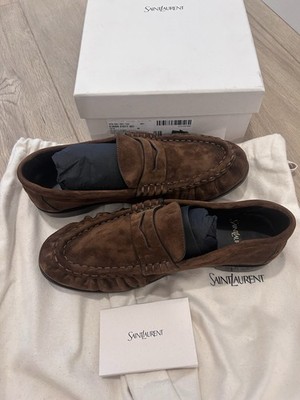 New Saint Laurent Mens Loafers Le 15 Moc Velvet Gold Dark Havana 38 $1200