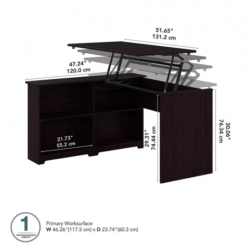 Cabot 52W 3 Position Sit to Stand Corner Desk with Shelves in Espresso Oak - Image 2 of 4