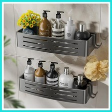 Suction Cup,2 Pack Shower Shelves with Hooks No Drilling Removable,Large Capa...