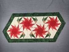 Quilted Christmas Table Runner Red Green Patchwork Star Holiday Decor 16 x 35"