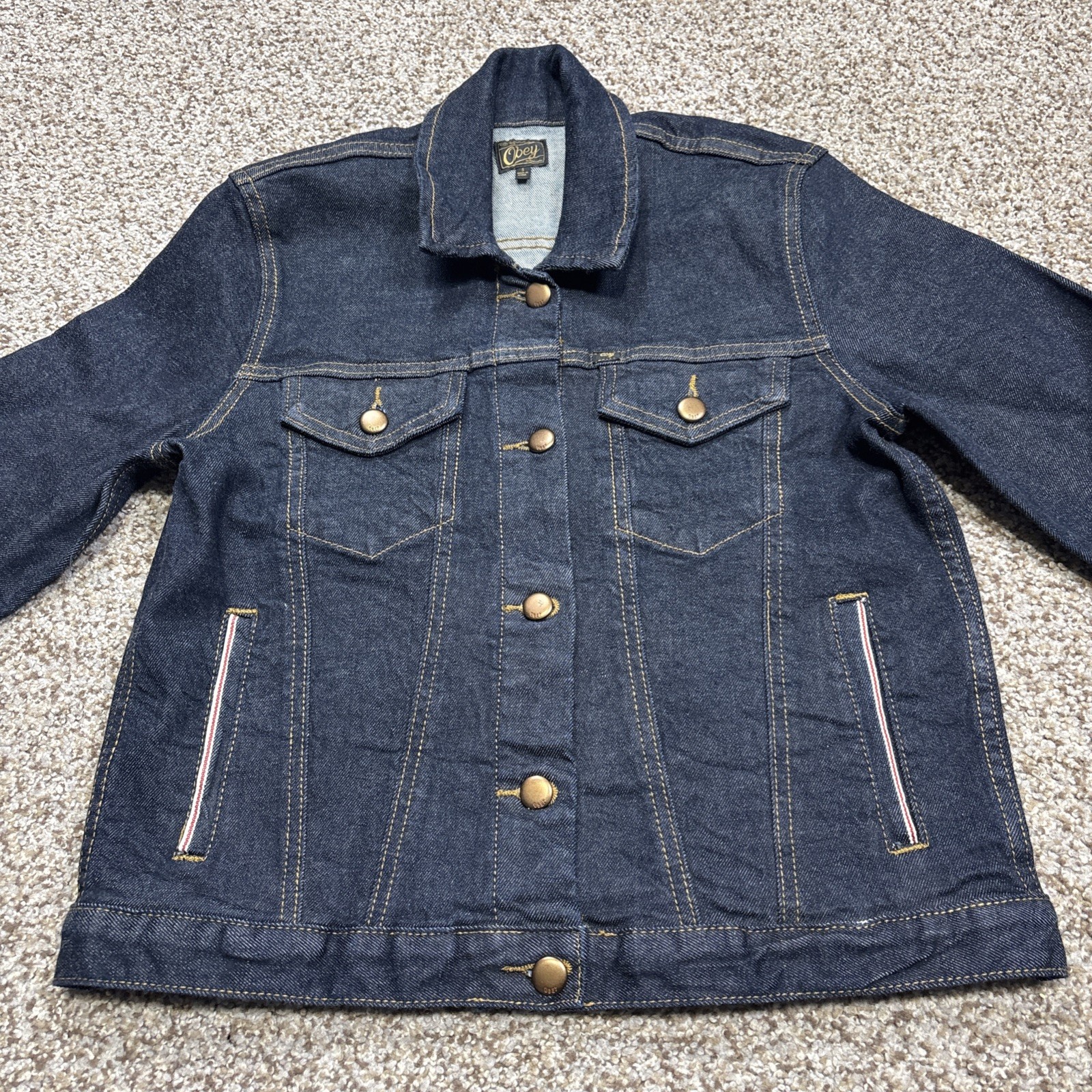 OBEY BLUE JEAN JACKET EMBROIDERED WOMEN'S SIZE SMALL - View 5