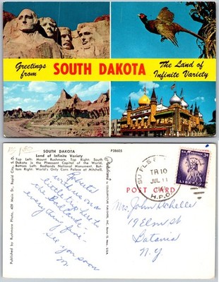 South Dakota Mount Rushmore Corn Palace Postcard