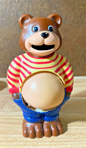 Vintage 7" Hard Plastic Pot Belly  Bear Coin Bank JSNY #9273 UK Funny!