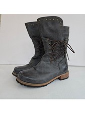 Women s Gray Lace Up Combat Moto Boots Studded Back Zip EU 39
