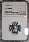 NGC AU-58 BN 1925-S Lincoln Cent, Highly Lustrous & Attractively Toned Looks UNC
