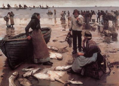 Forbes Stanhope a Fish Sale on Cornish Beach Kunstdruck Poster Leinwand Wanddeko