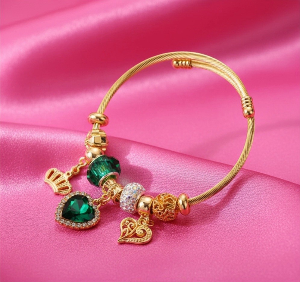 18K gold-plated Cuff Bangle Bracelet with Crystal Charms - Women ...