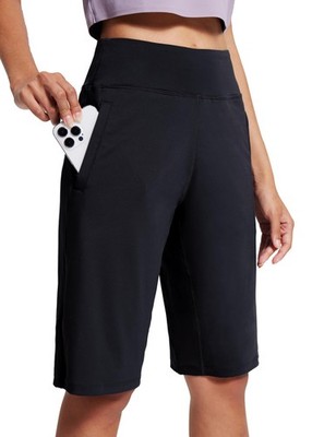 AJISAI Women's 12'' Bermuda Long Shorts with Zippered Pockets High Waisted Str...