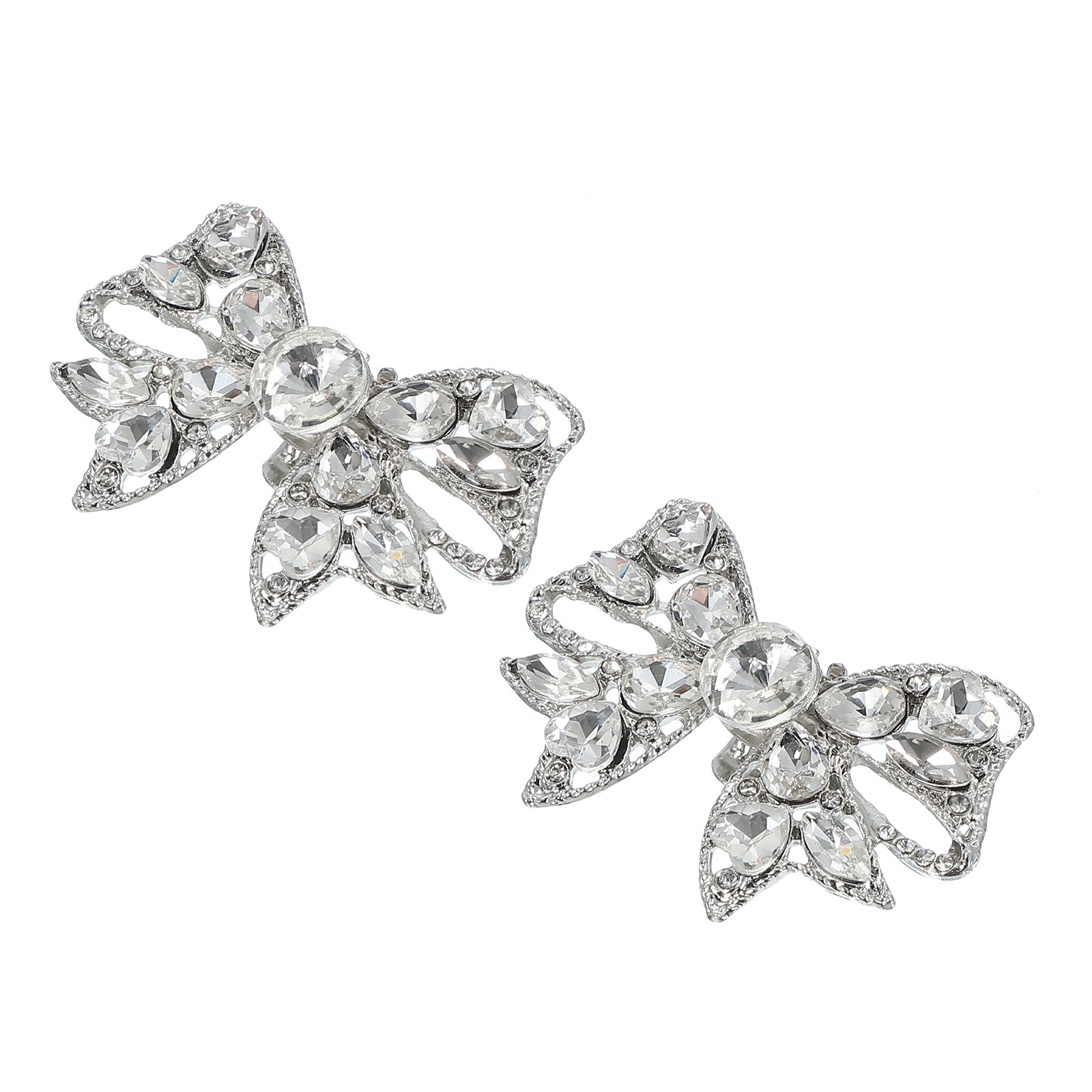 1 Pair Rhinestone Shoe Clips Detachable Classic Bow Heels Accessories Silver