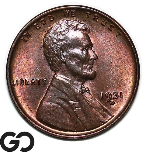 1931-D Lincoln Cent Wheat Penny, Red Brown, Solid Gem BU++ RB