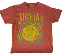 Nirvana Cotton Smiley Face T-shirt Unisex Small Peachy Pink Tie Dye Colorful