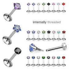 8pcs Internally Threaded Surgical Steel Gem Labrets 16g Wholesale Body Jewelry