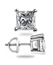 3.00 Ct Princess Cut FL/D Lab Created Stud Earrings 14K White Gold 7mm Gift