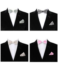 Boys Classic Striped Pre-tied Wedding Party Prom Bow Ties with Hanky Multicolor