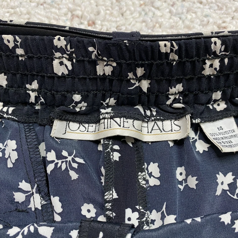 Pantalones para mujer Josephine Chaus talla 14 negros blancos florales cintura elástica con cinturón Foto 4 de 4
