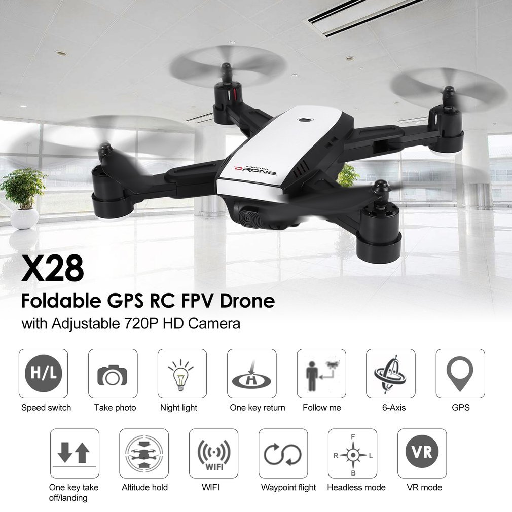 X28 pieghevole GPS RC Drone Con Regolabile 720P WIFI HD Camera mantenimento di altitudine K1 X28 pieghevole GPS RC Drone Con Regolabile 720P WIFI HD Camera mantenimento di altitudine K1