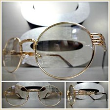 Classy Elegant Retro Style Slight Tint SUN GLASSES Large Oval Rose Gold Frame