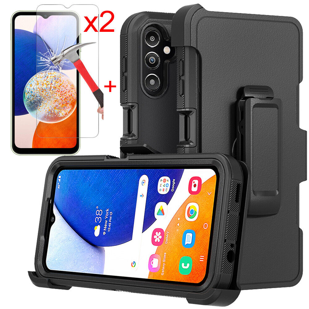 For Samsung Galaxy A14 5G Case Armor Cover+Belt Clip Fit Otterbox+Tempered  Glass