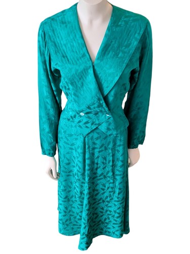 Abito Argenti vintage pura seta gonna top set verde 8 petite - Foto 3 di 15