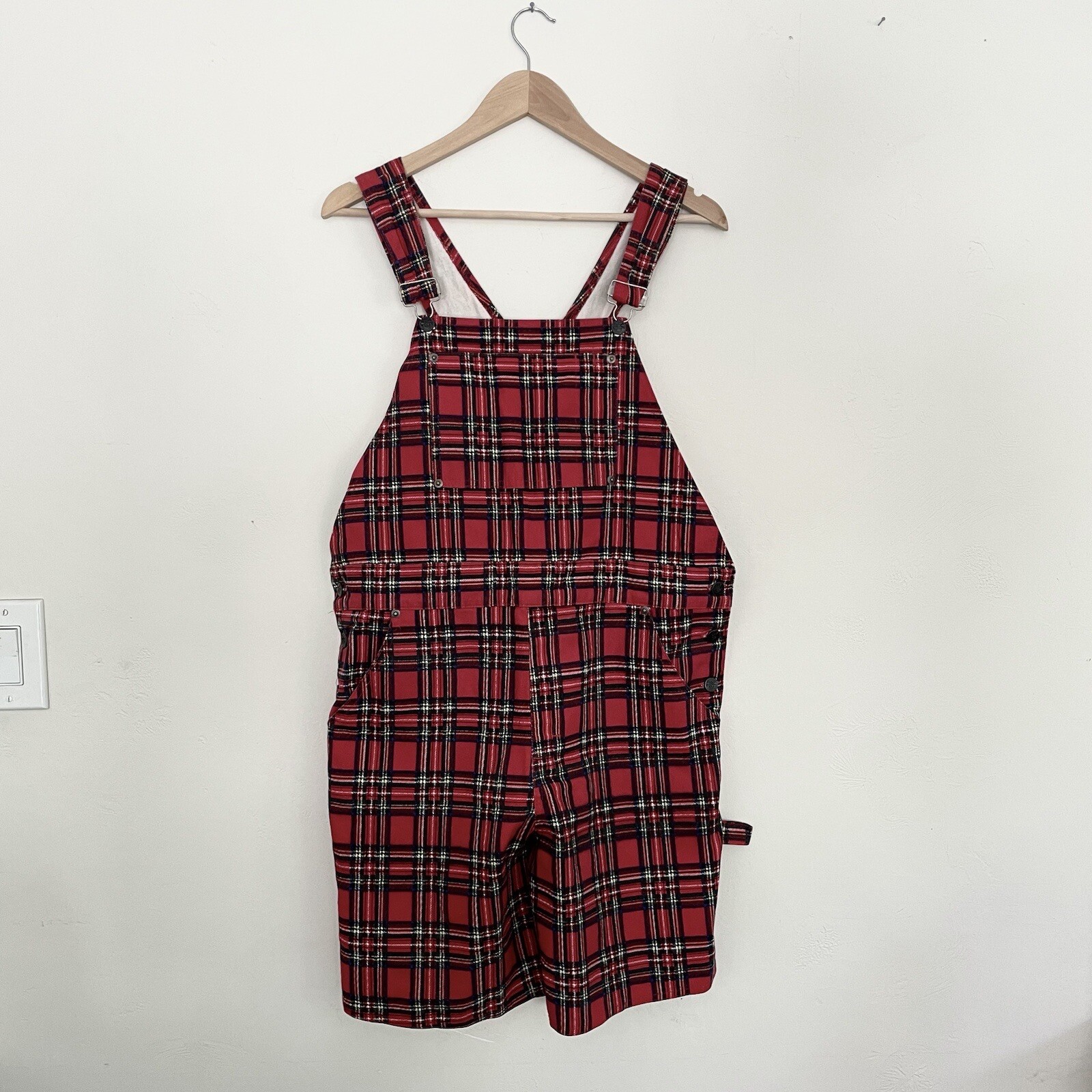 Vintage Lip Service 90s Red Tartan Plaid Women’s L Short Overalls Romper