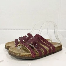 Muk Luks Womens 8.5 Terri suede sandal Shoes Slip On Comfort Flats Burgundy Red