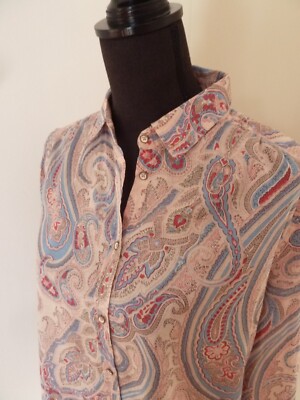 Marc O'Polo Bluse 40 L Baumwolle Paisley Pastell Gemustert Muster Rose Blau