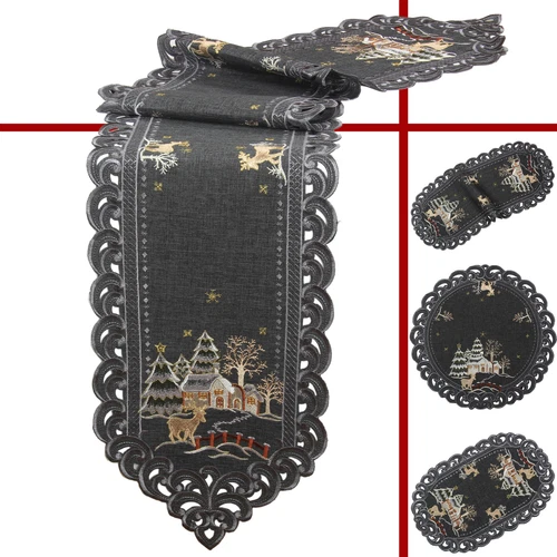Elegant Festive Christmas Tablerunners Tablecloth Table LineTai- Reindeer Grey