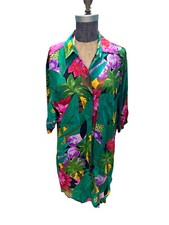 Vintage Gottex Colorful Tropical Floral Pattern Long Shirt New Old W/ Tags Large
