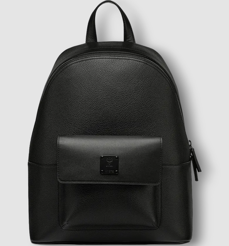 $1691 MCM Men's Black Stark Medium Leather Backpack School Work