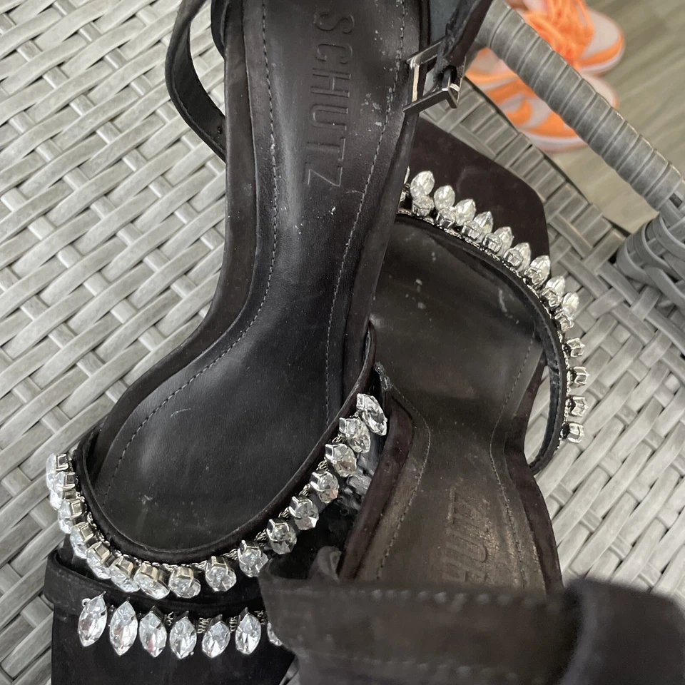 Shuts Black Rhinestone Heels 7.5 Suede  - Image 2 of 4