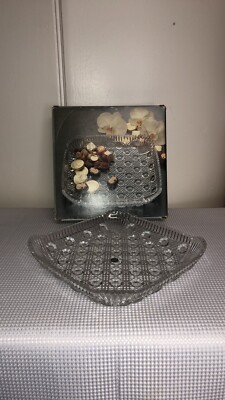 Vintage MIKASA CRYSTAL Hoya, Japan Georgian Cut Square Hostess Platter 9x9x1.5