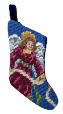 Mini Stocking Heavenly Angel Needlepoint Christmas Ornament Velvet Back