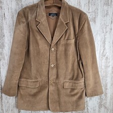Vtg Jones New York City Genuine Leather Jacket Blazer 44L Three Button Tan