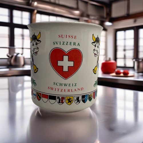Vintage Bulle-Suisse Svizzera Schweiz Switzerland Flags And Cow Bells Mug - Picture 2 of 11